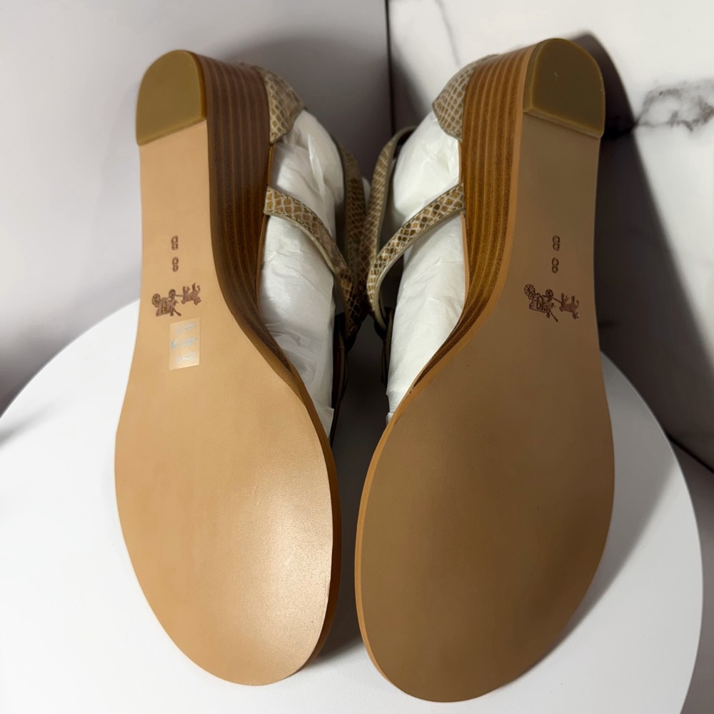 NWT Coach Ingrid Natural Snake Print Leather Sandals Women’s Size 8 New in Box - Picture 4 of 5